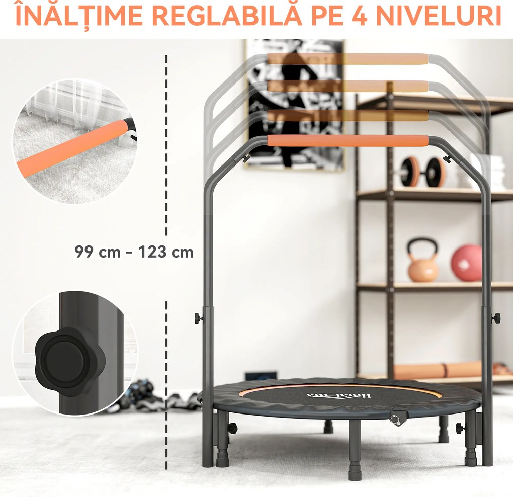 HOMCOM Trampolin Fitness Mini Pliabil de 45", cu Mâner Reglabil cu Spumă, Portocaliu | Aosom Romania