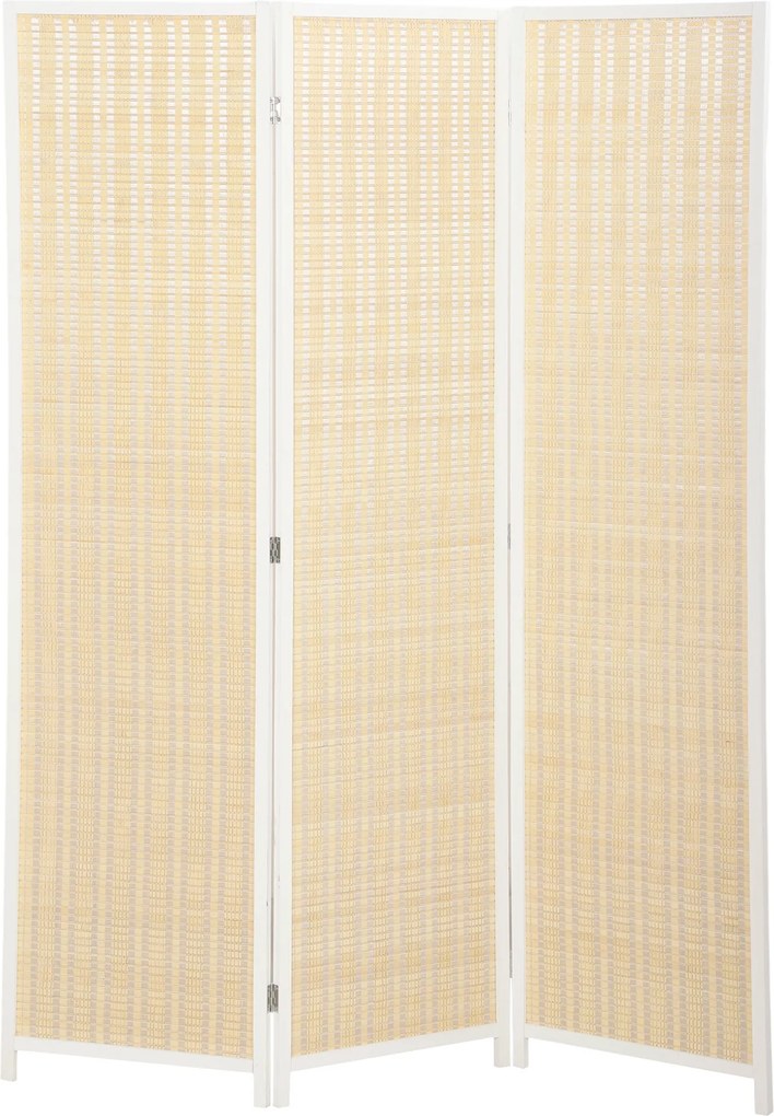 HOMCOM Paravan de Interior cu 3 Panouri, Pliabil, din Lemn și Bambus, 180 cm, Stil Boho, Natur/Alb | Aosom Romania