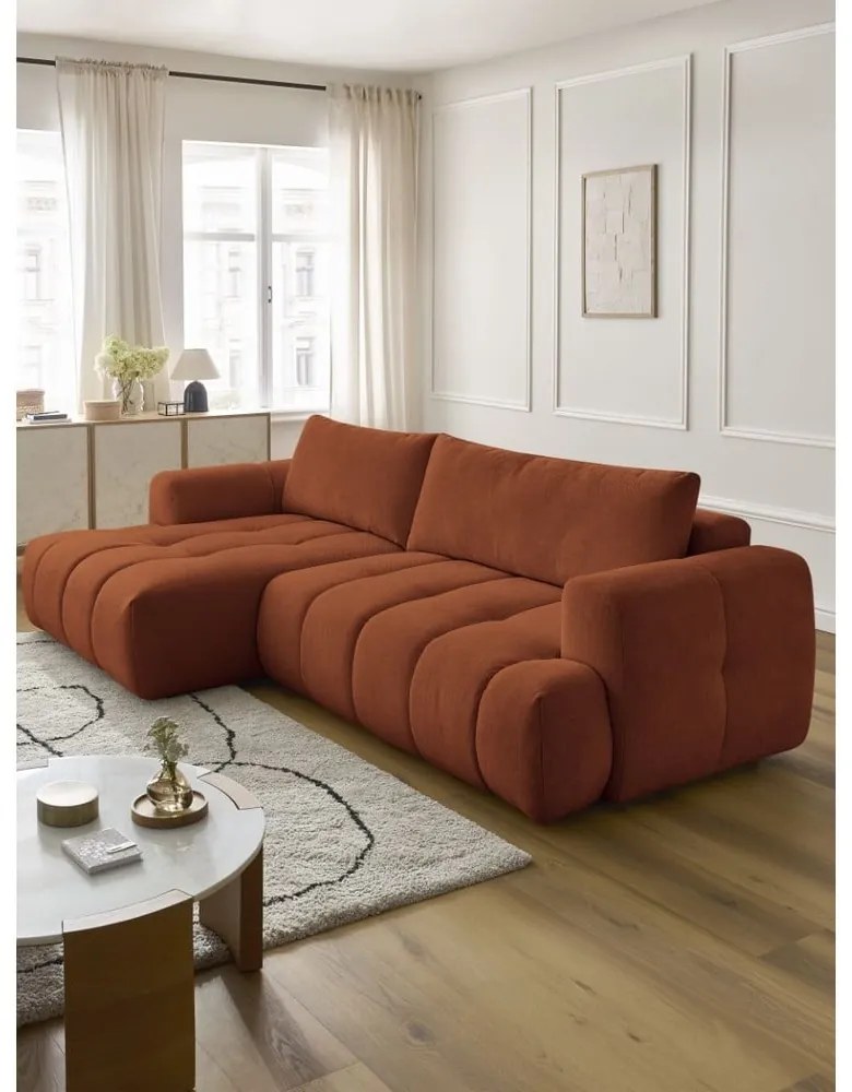 Colțar cărămiziu extensibil/cu spațiu de depozitare (cu colț pe partea stângă/cu șezlong) Fuji – Bobochic Paris