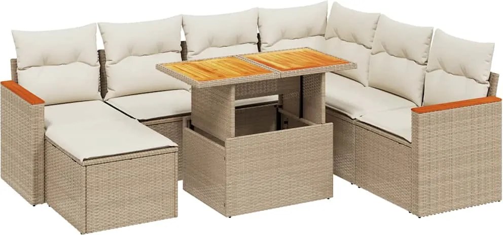 vidaXL Set canapele de grădină, 8 piese, cu perne, bej, poliratan