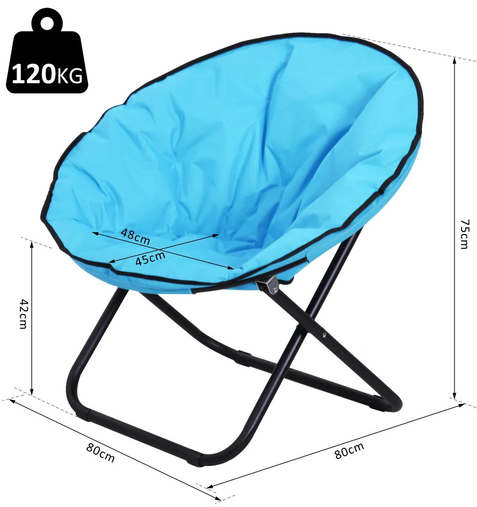 Outsunny Fotoliu Pliabil pentru Camping/Picnic, Șezut Umplut, Structură din Metal, Culoare Albastră, 80 x 80 x 75cm | Aosom Romania