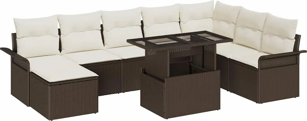vidaXL Set de canapele pentru grădină cu pernă 9 pcs Maro și Crem