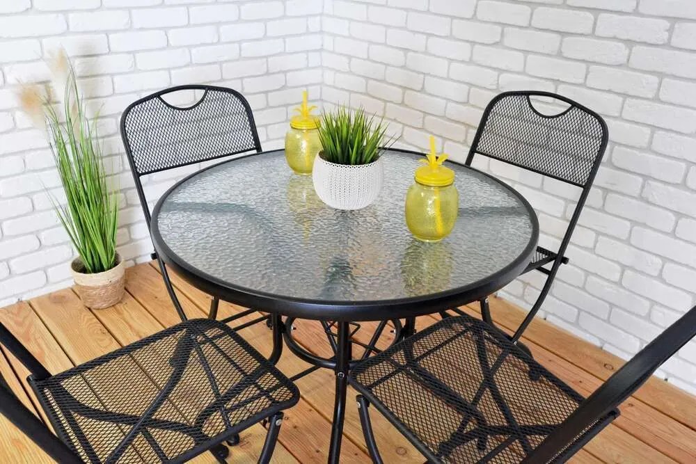Masă de grădină ZWMT Ø 80 cm metal cu blat din sticlă