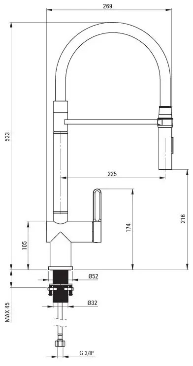 Baterie pentru bucatarie auriu periat, cu pipa elastica neagra - 2 Functii Magnetic Deante