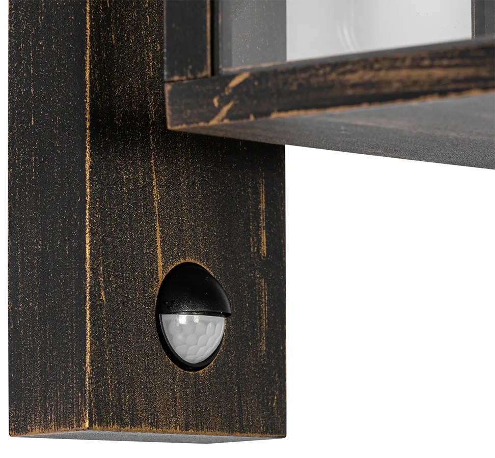 Lampa de perete exterioară auriu antic cu senzor de mișcare IP44 - Charlois
