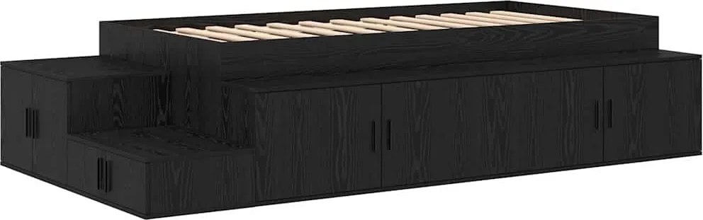 vidaXL Cadru de pat cu depozitare Stejar Negru 80 cm Lemn compozit