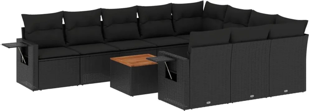 vidaXL Set canapele de grădină cu perne, 11 piese, negru, poliratan