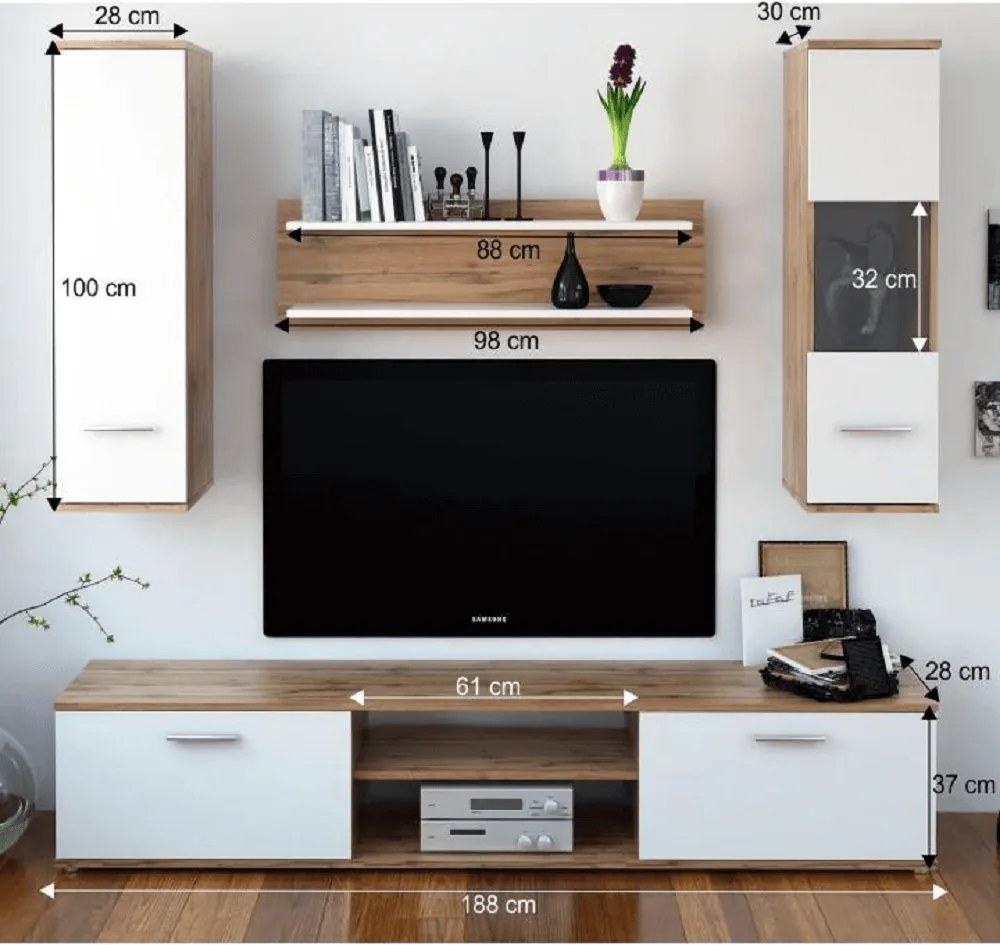 Mobilier pentru living, stejar wotan/alb, WAW NEW