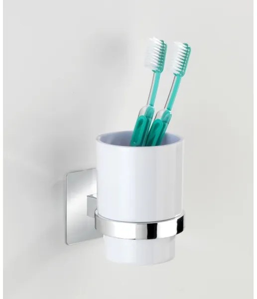 WENKO Pahar pentru periuțe de dinți TURBO-LOC QUADRO ED. 7x9,5 cm, crom lucios/alb - 23847800
