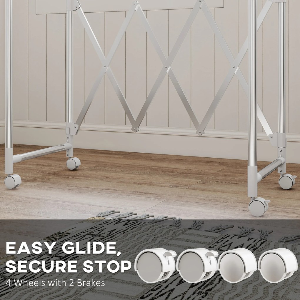 HOMCOM Uscător de Rufe Pliabil cu 3 Bare Reglabile, Uscător Vertical cu Roți Pivotante și Cadru din Oțel Inox, Uscător pentru Acasă și Spălătorie, Argintiu | Aosom Romania