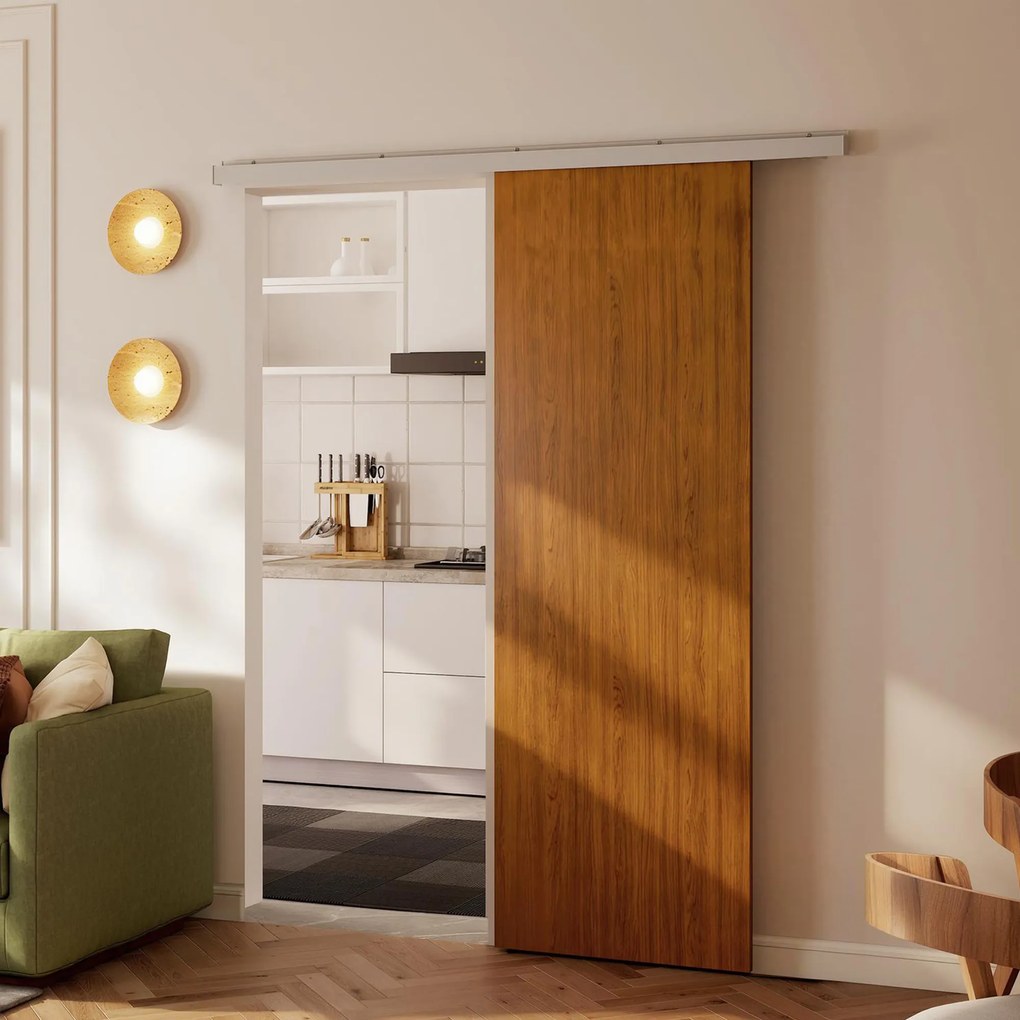 HOMCOM Ușă culisantă 75x210cm, Kit montaj, Șină, Efect lemn maro | Aosom Romania