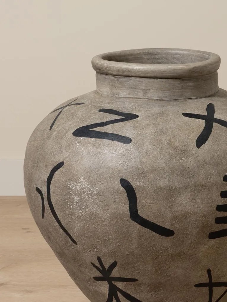 Vas decorativ din terracotta cu motive tribale , H60 cm , "Ritual"