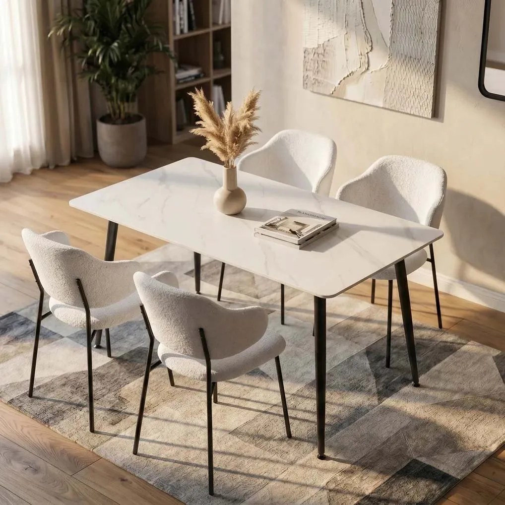 Masa dining cu blat ceramic Milano Alb 120x80cm