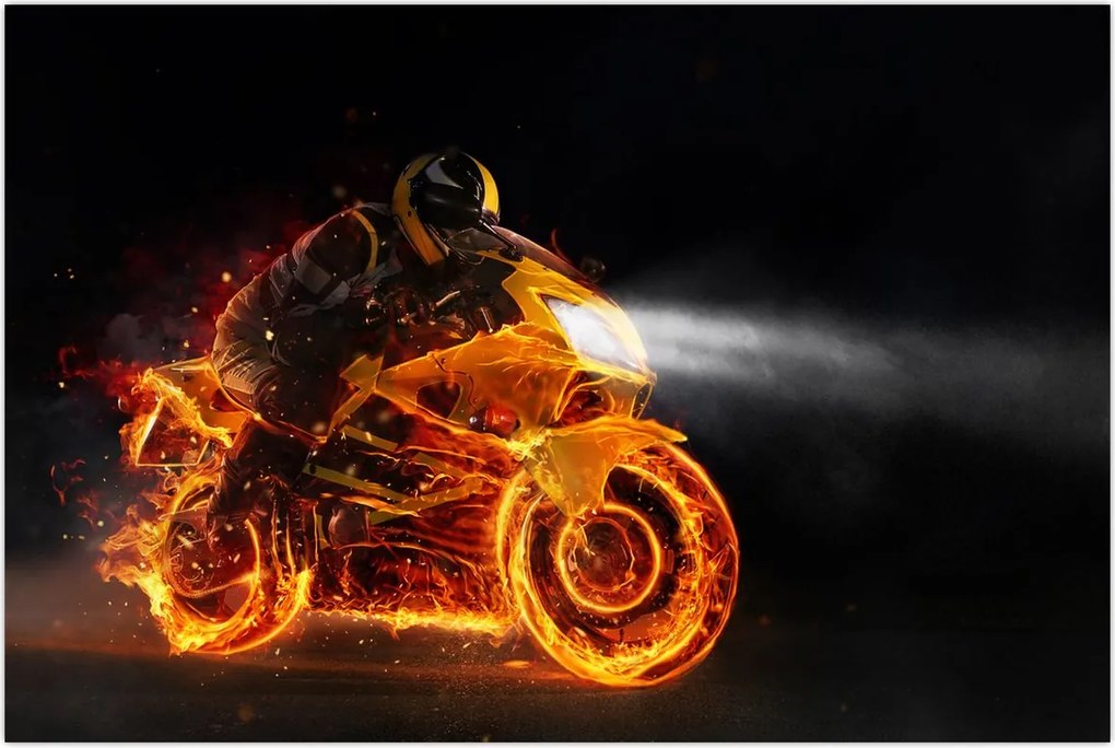 Tablou - Motociclist cu flăcări (90x60 cm)