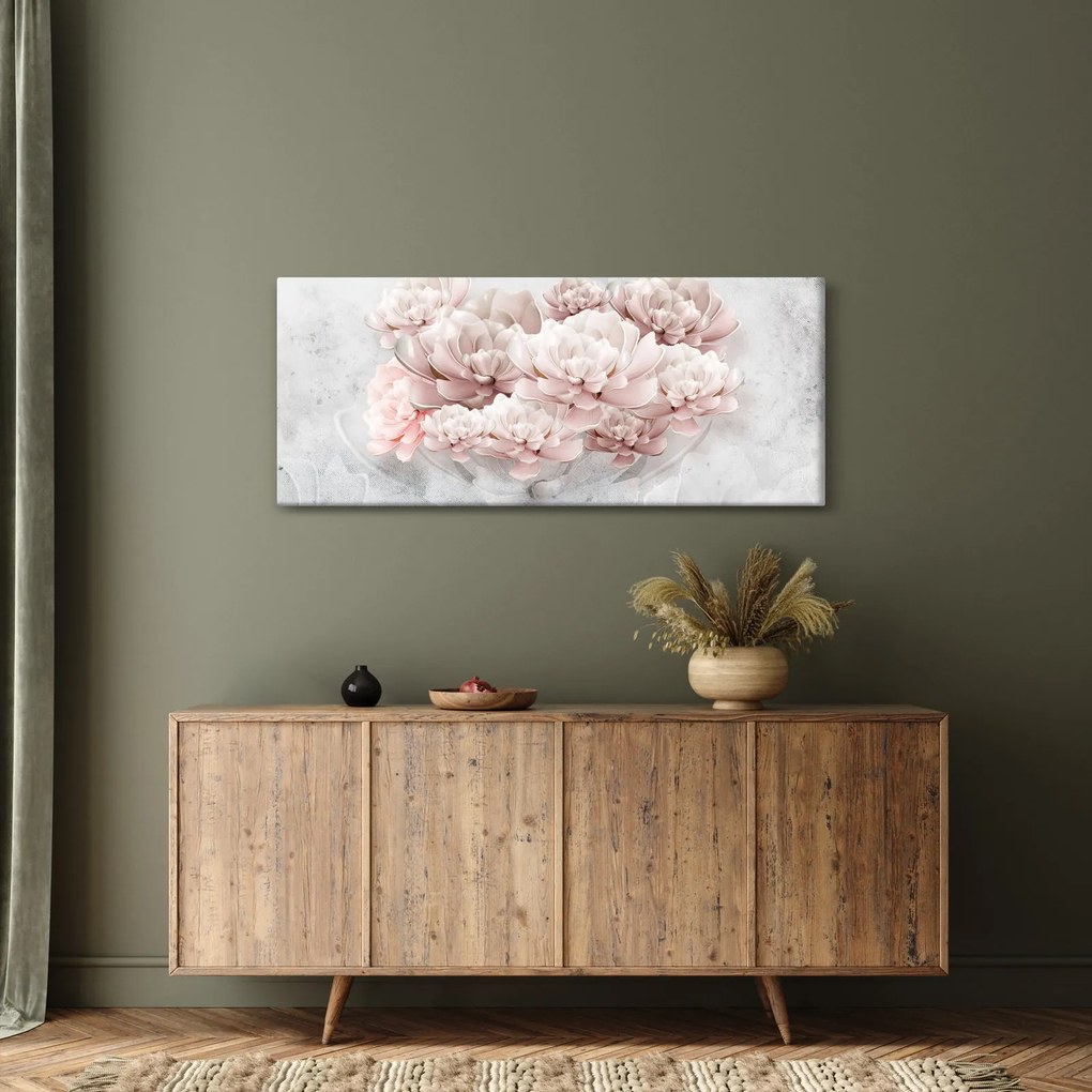 Tablou - Flori roz pe perete (120x50 cm)