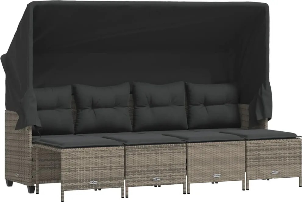 vidaXL Set canapea de grădină cu perne, 5 piese, gri, poliratan