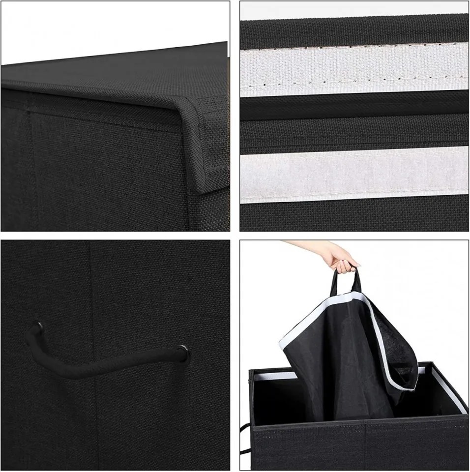 Cos de rufe, 60 x 36 x 66 cm, MDF / textil, negru, Songmics