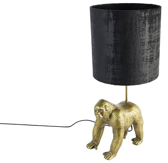 Lampă de masă vintage nuanță de stofă aurie negru - Gorilla