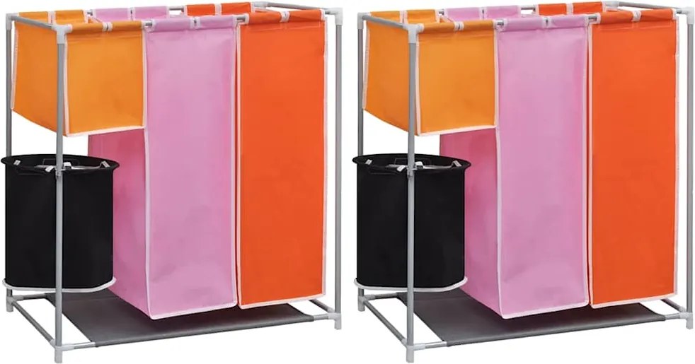 vidaXL Coșuri sortare rufe cu 3 secțiuni 2 buc. cu coș rufe de spălat