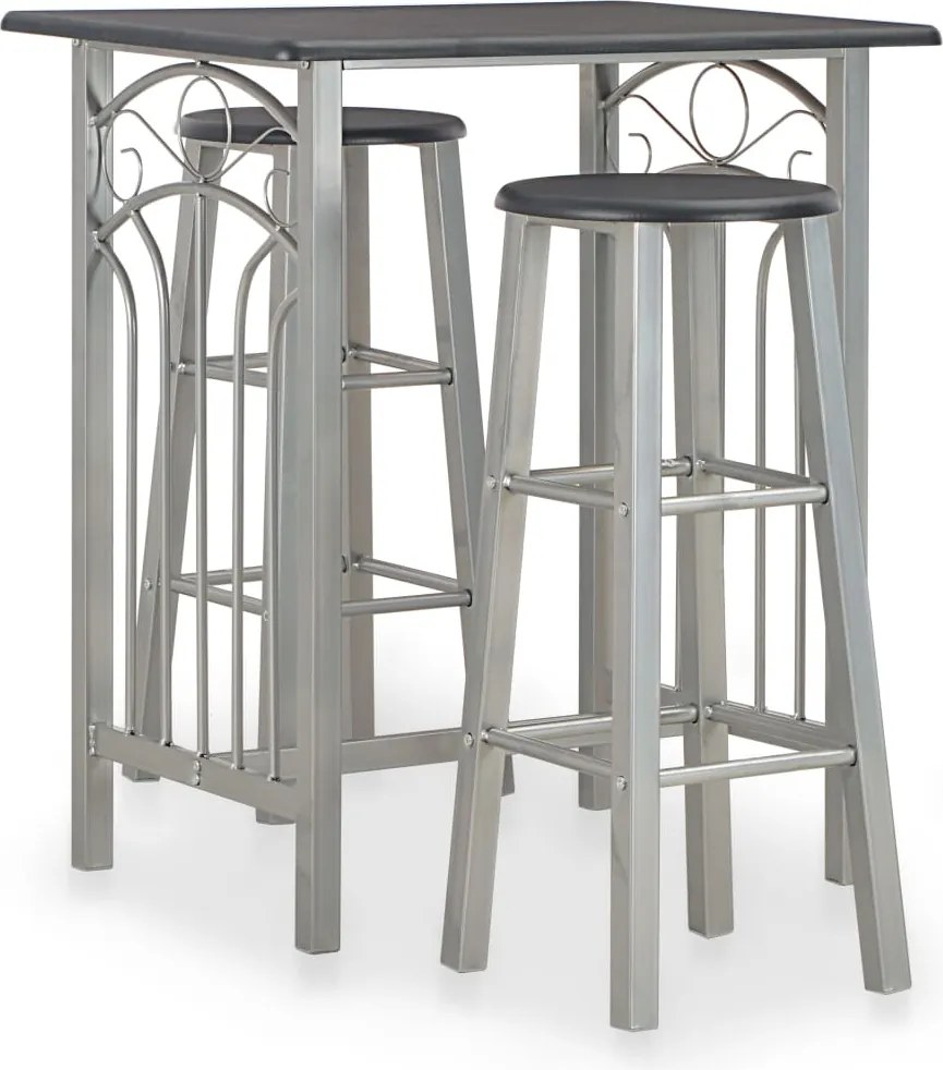 vidaXL Set mobilier de bar, 3 piese, negru, lemn și oțel