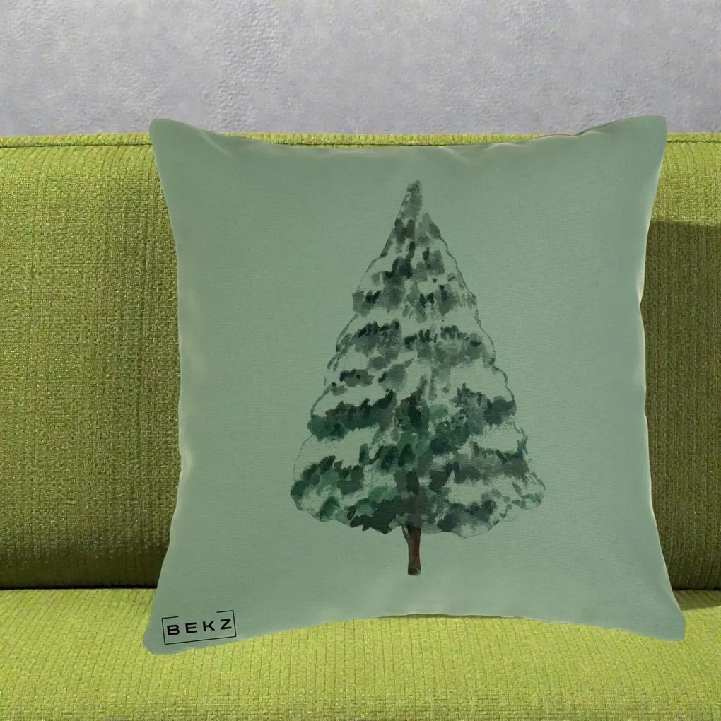 Perna Decorativa cu tematica de Craciun, Brad 2, 40x40 cm, Verde, Husa Detasabila, Perna Inclusa, BEKZ®