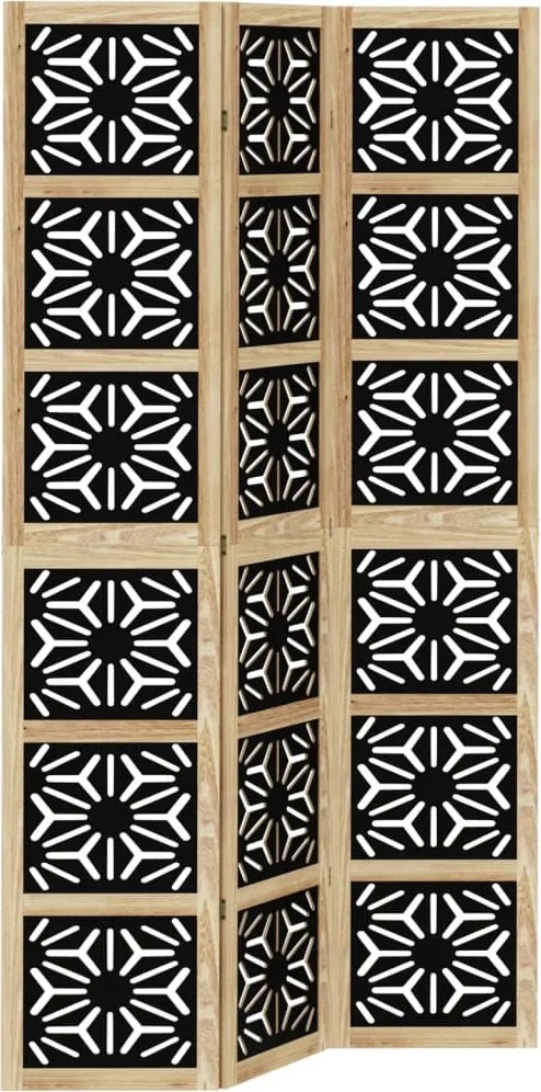 vidaXL Paravan de cameră, 3 panouri, maro/negru, lemn masiv paulownia