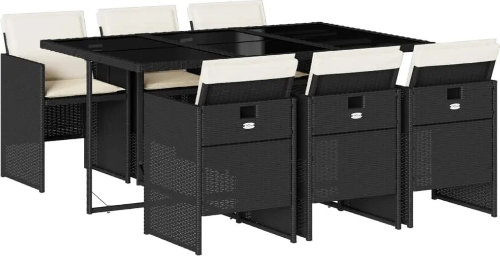vidaXL Set mobilier de grădină cu perne, 7 piese, negru, poliratan