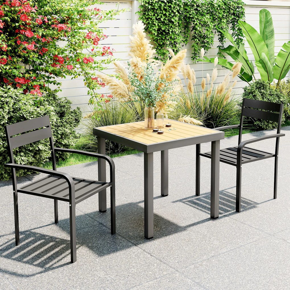 Outsunny Lot de 2 scaune de grădină empilabile în aer liber cu brațe, cadru din aluminiu 56 x 58 x 83 cm gri închis | Aosom Romania