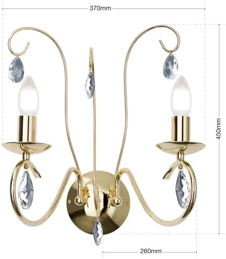 Aplică de cristal Orion WA 2-1093/2 ALESSIA 2xE14/40W/230V auriu