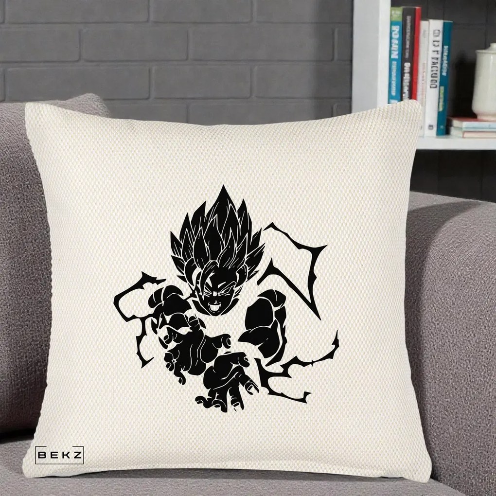 Perna Personalizata Dragon Ball Goku Super Saiyan Silueta, 40x40 cm, Crem Reliefat, Husa Detasabila, Perna Inclusa, BEKZ®