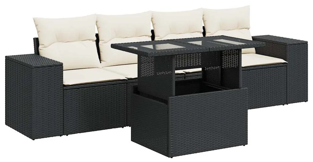 3326717 vidaXL Set mobilier de grădină cu perne, 5 piese, negru, poliratan