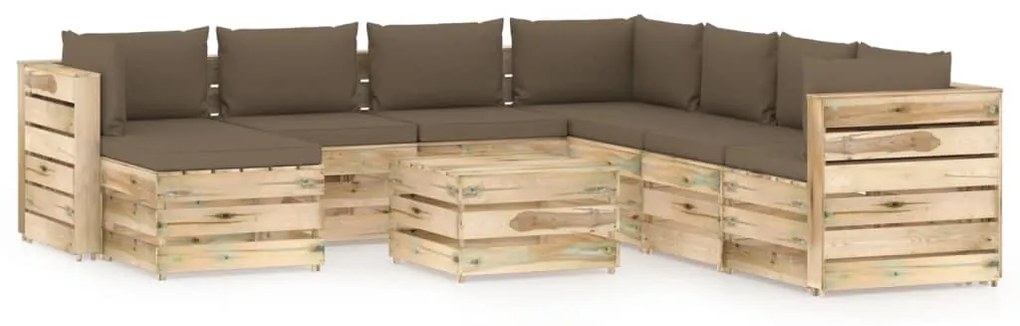 Set mobilier de gradina cu perne, 9 piese, lemn verde tratat Taupe in rjava, 9