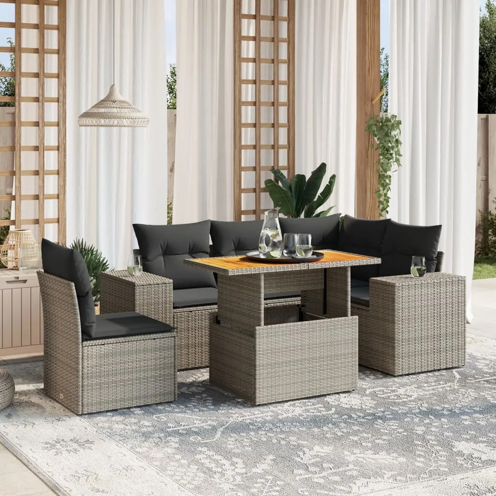 vidaXL Set mobilier grădină cu perne, 6 piese, gri, poliratan