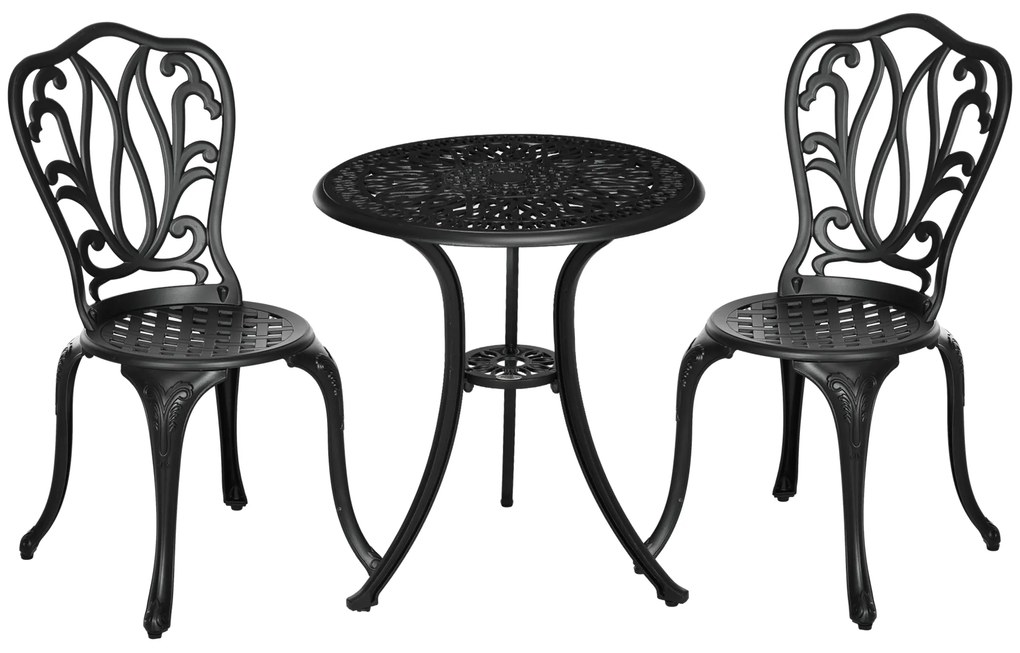 Outsunny Set de mobilier de grădină 2 locuri, 2 scaune și Masă rotundă stil retro din fontă de aluminiu, negru | Aosom Romania