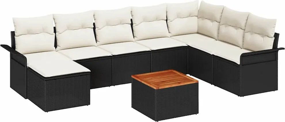vidaXL Set de canapele pentru grădină 9 pcs Negru și Crem poliratan