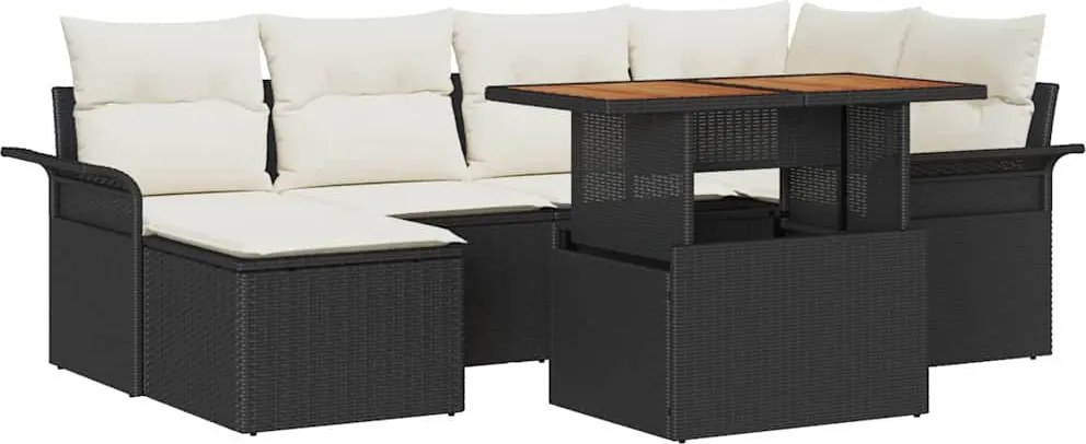 vidaXL Set de canapele pentru grădină 7 pcs Negru Rattan poli