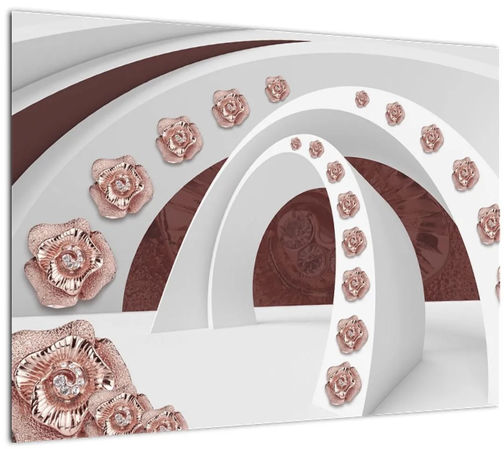 Tablou pe sticlă - Arcade 3D cu flori (70x50 cm)