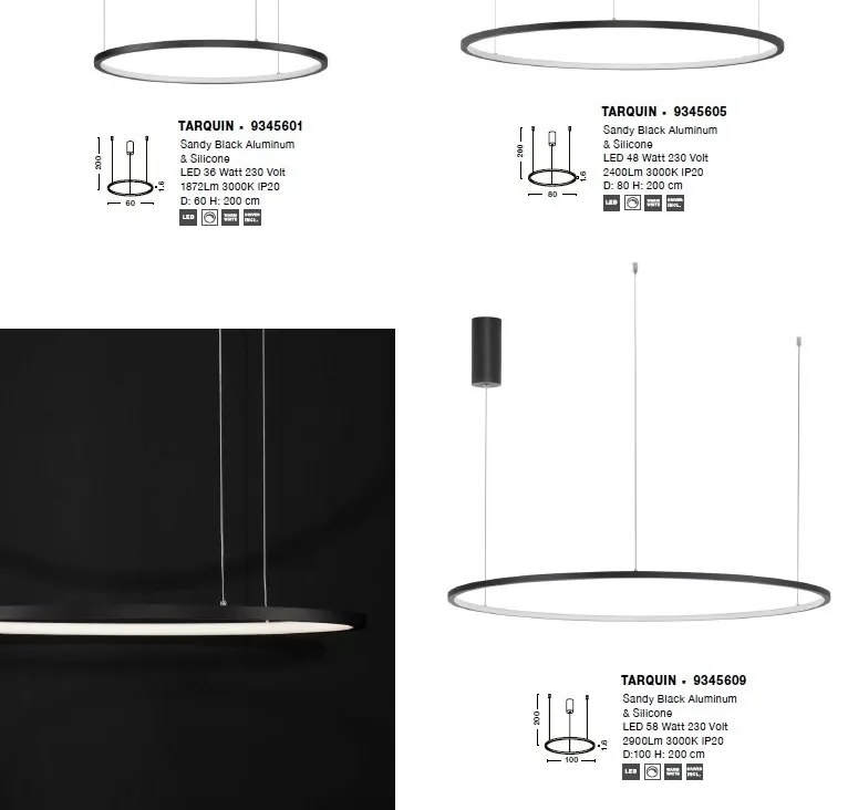 Lustra LED suspendata design modern circular TARQUIN D-100cm negru