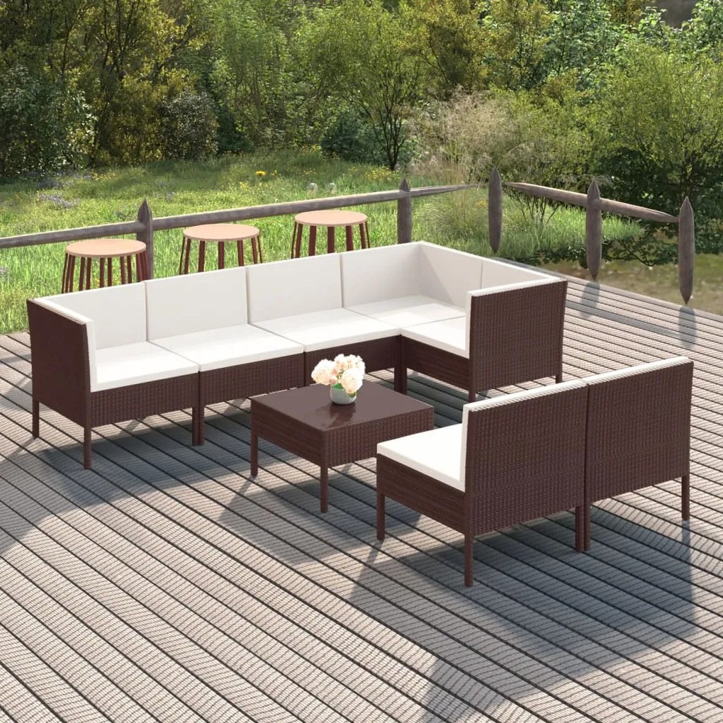 3094391 vidaXL Set mobilier de grădină cu perne, 8 piese, maro, poliratan