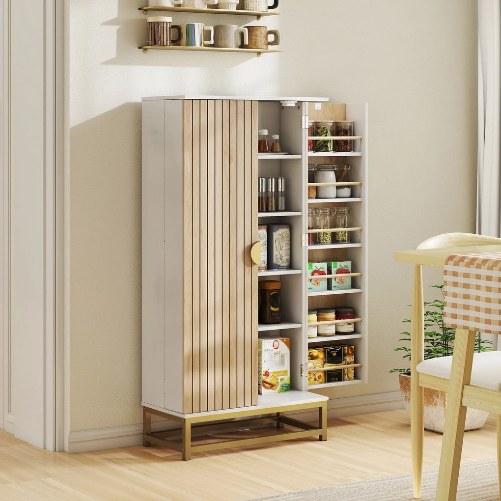 HOMCOM Dulap de bucătărie mobilier pentru depozitare cu 12 rafturi cu uși, rafturi ajustabile, 58x29x119,5cm, alb | Aosom Romania