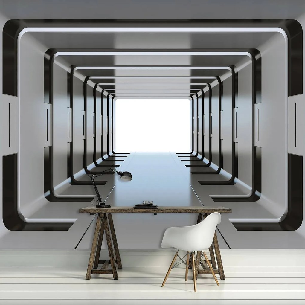 Fototapet - 3D tunel argintiu (254x184 cm)
