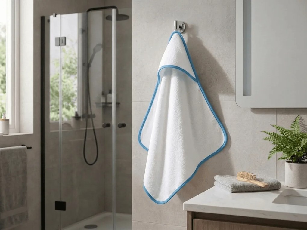 Prosop de baie pentru copii cu gluga BABY 75x75 cm, alb/albastru