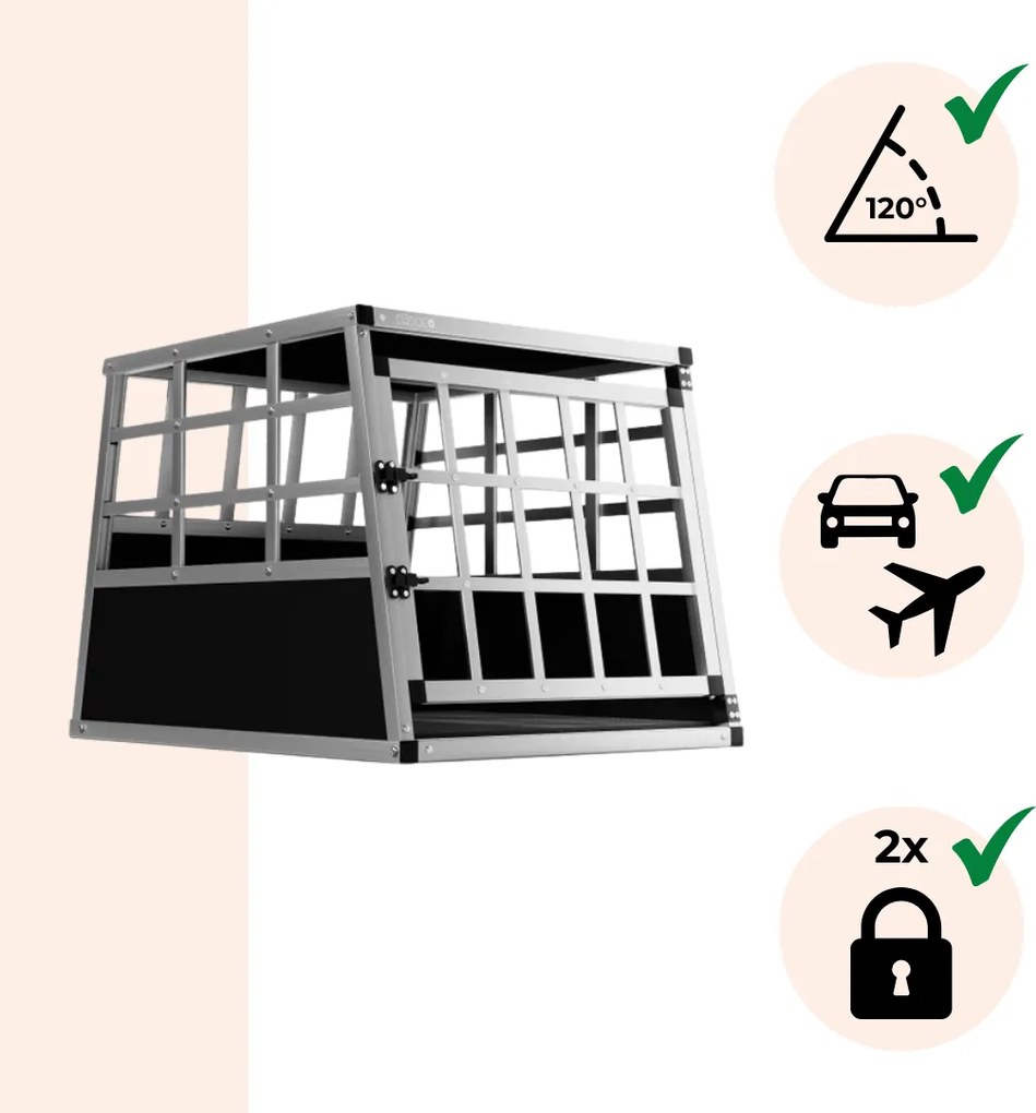 Cușcă de transport pentru câini BRUNO, 70x54x51cm, argintiu/negru Cadoca