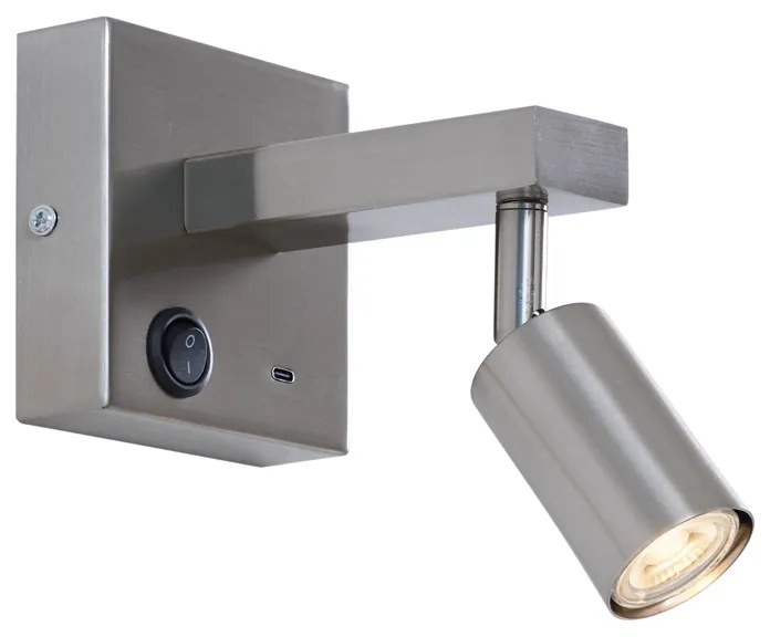 Lampă de perete modernă din oțel cu USB-C înclinabilă - Rex