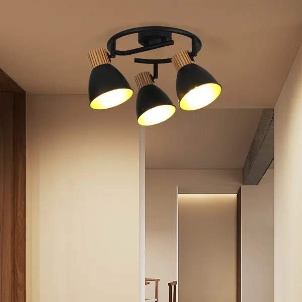 Brilagi - Lampă ODENSE cu 3 spoturi 3xE14/10W/230V lemn de cauciuc/negru