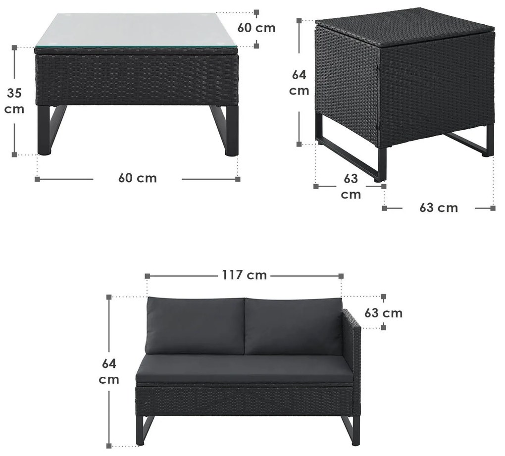 Juskys Set rattan Santorini - negru