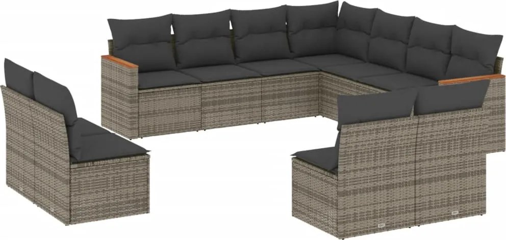 vidaXL Set canapele de grădină cu perne, 11 piese, gri, poliratan