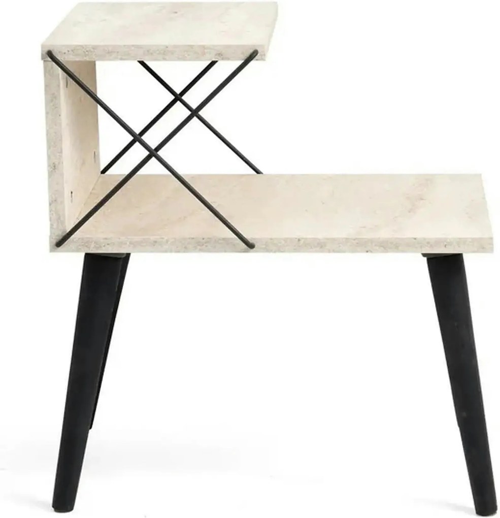 Noptiera CROSS, bej cu efect de marmura/negru, PAL melaminat/lemn de f