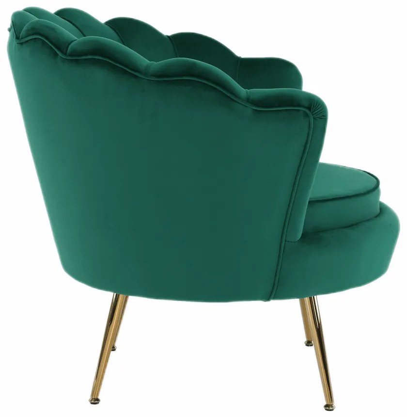 Fotoliu în stil Art-deco, catifea Velvet smarald/crom auriu, NOBLIN
