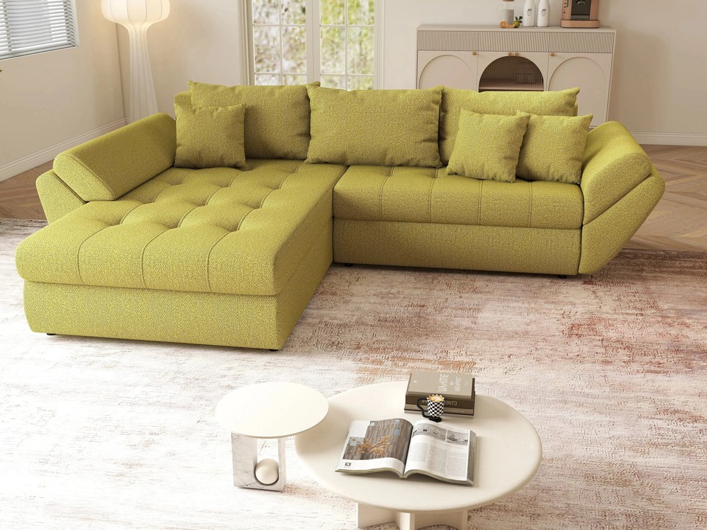 Colțar extensibil dumonde cu ladă de depozitare si sezut confortabil din spuma high-density, Loana Enjoy Green 270x185 cm